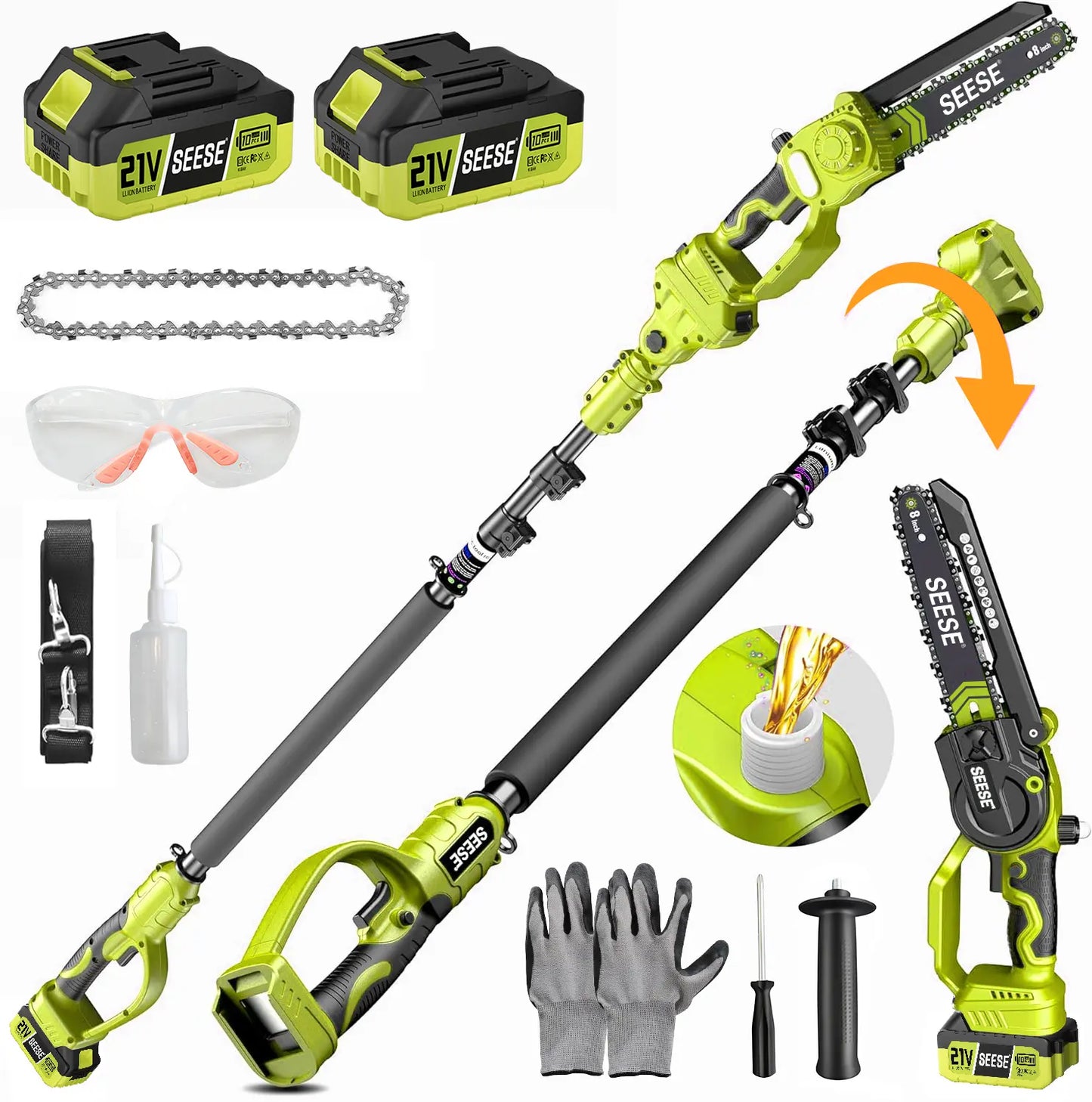 2 Tools in 1 Power Beast!  Brushless 8" Mini Chainsaw + Pole Saw