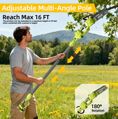 2 Tools in 1 Power Beast!  Brushless 8" Mini Chainsaw + Pole Saw