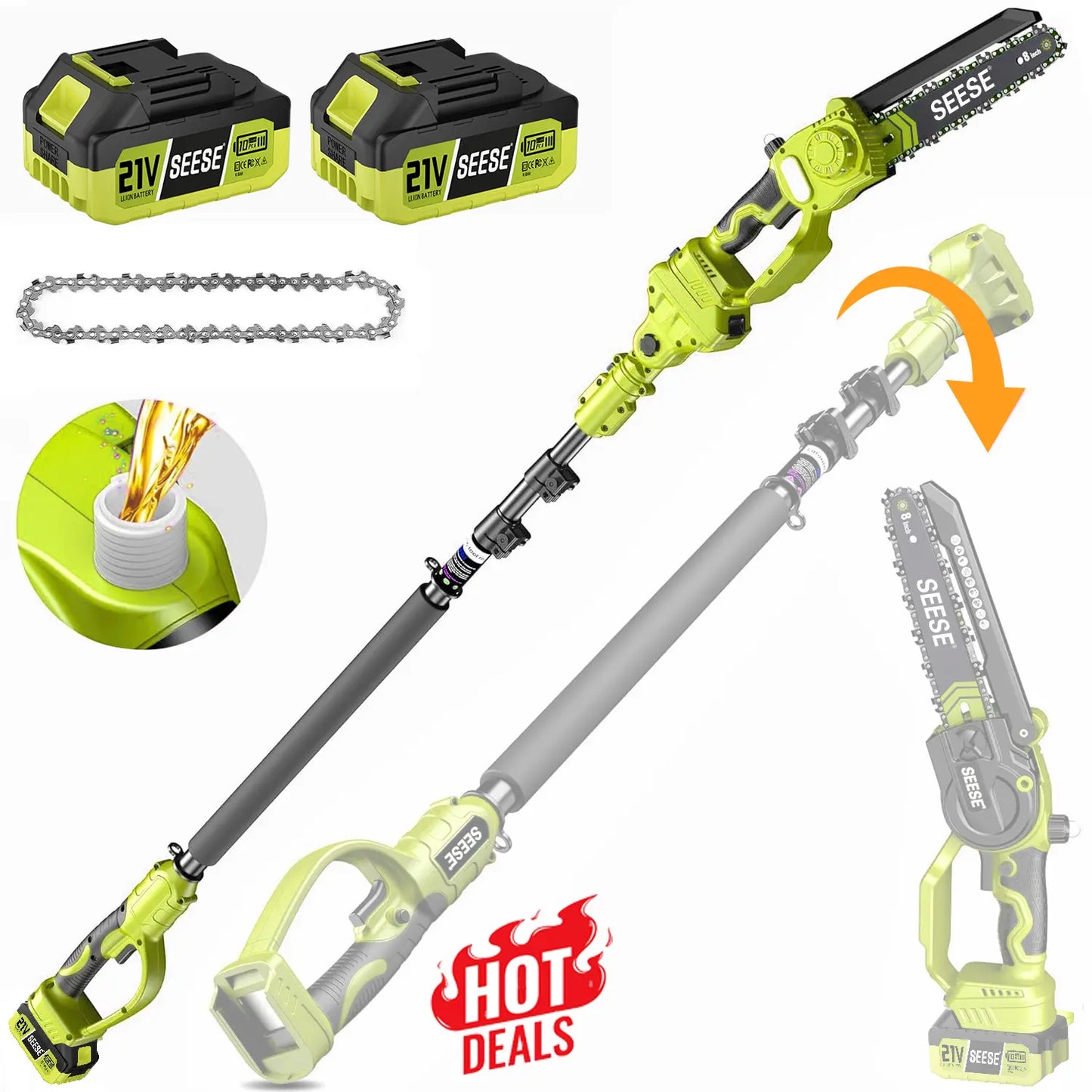 2 Tools in 1 Power Beast!  Brushless 8" Mini Chainsaw + Pole Saw
