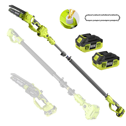 2 Tools in 1 Power Beast!  Brushless 8" Mini Chainsaw + Pole Saw