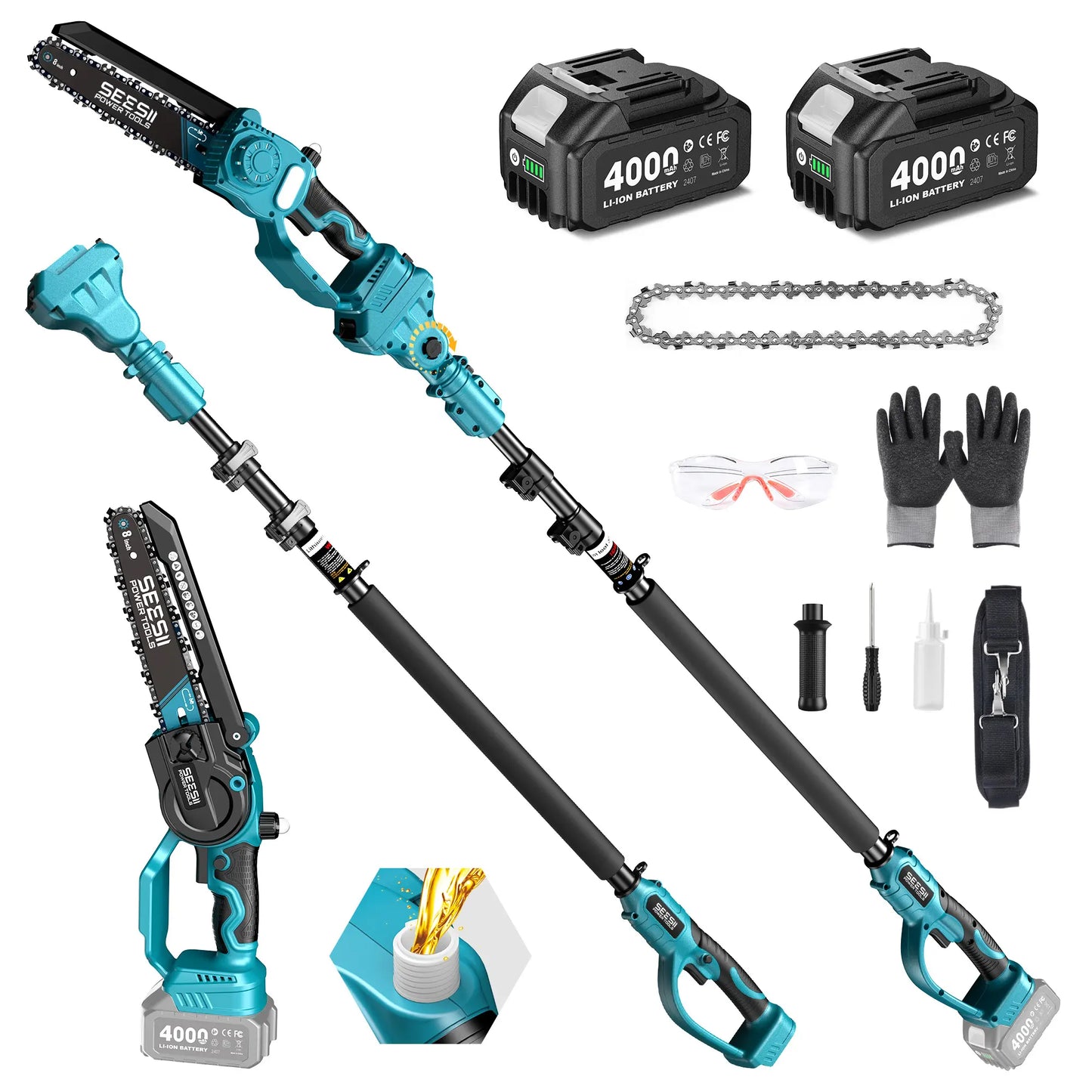 Cordless 2-in-1 Mini Chainsaw & Pole Saw, Portable Tree Trimming Tool