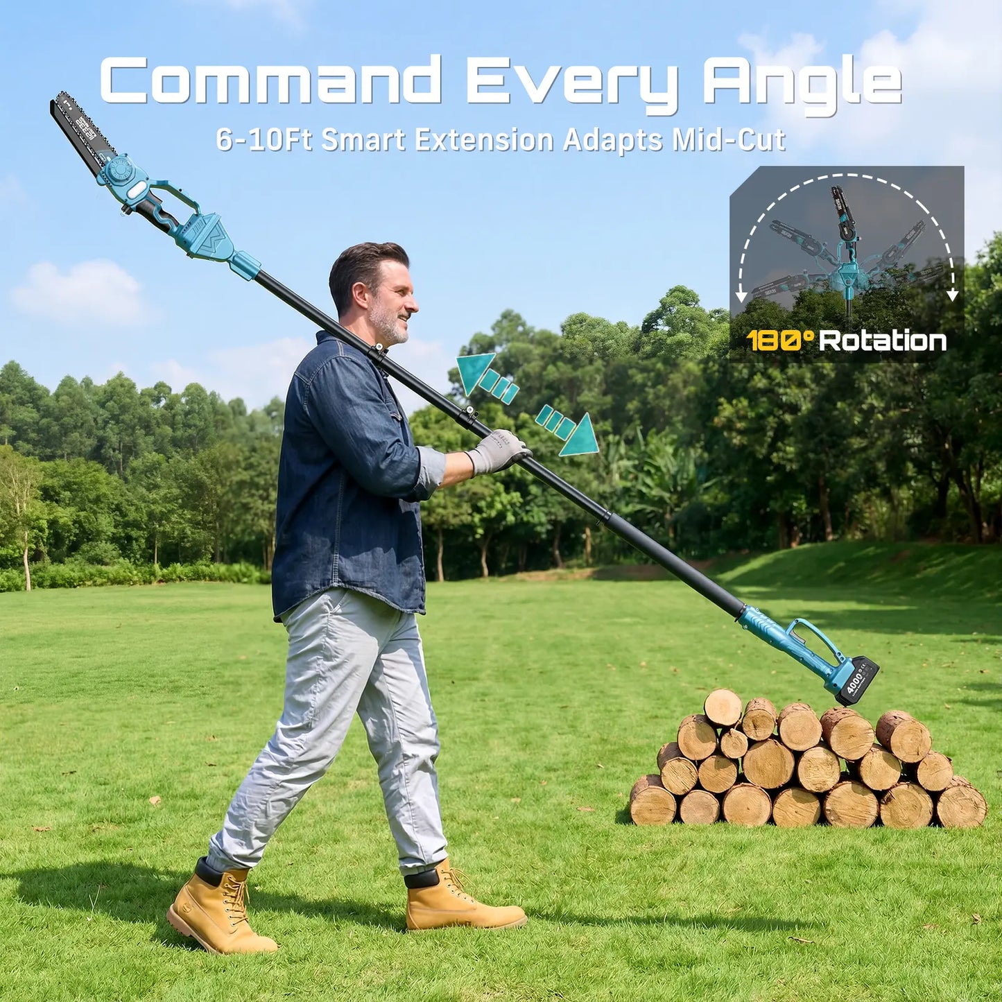 Cordless 2-in-1 Mini Chainsaw & Pole Saw, Portable Tree Trimming Tool