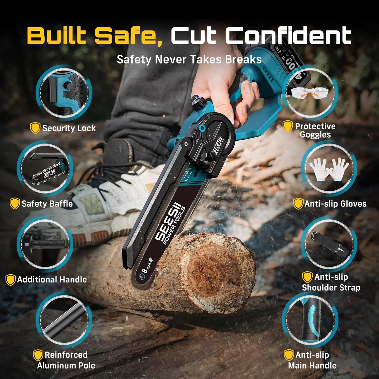 Cordless 2-in-1 Mini Chainsaw & Pole Saw, Portable Tree Trimming Tool