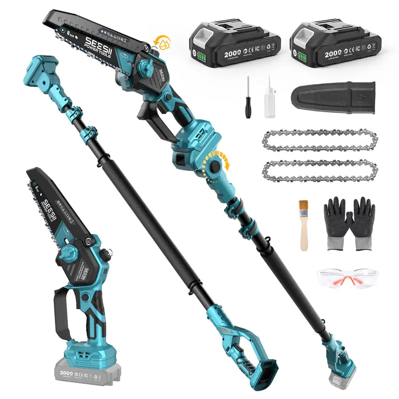 Cordless 2-in-1 Mini Chainsaw & Pole Saw, Portable Tree Trimming Tool